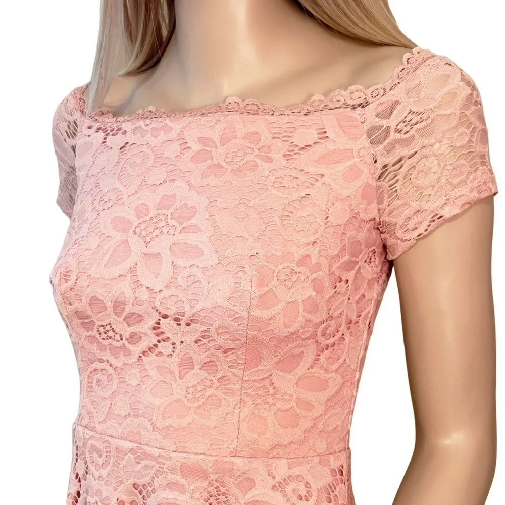 Dressystar Lace Cocktail Dress Hi-Lo Off Shoulder Bridesmaid Swing Formal Party - Picture 3 of 9